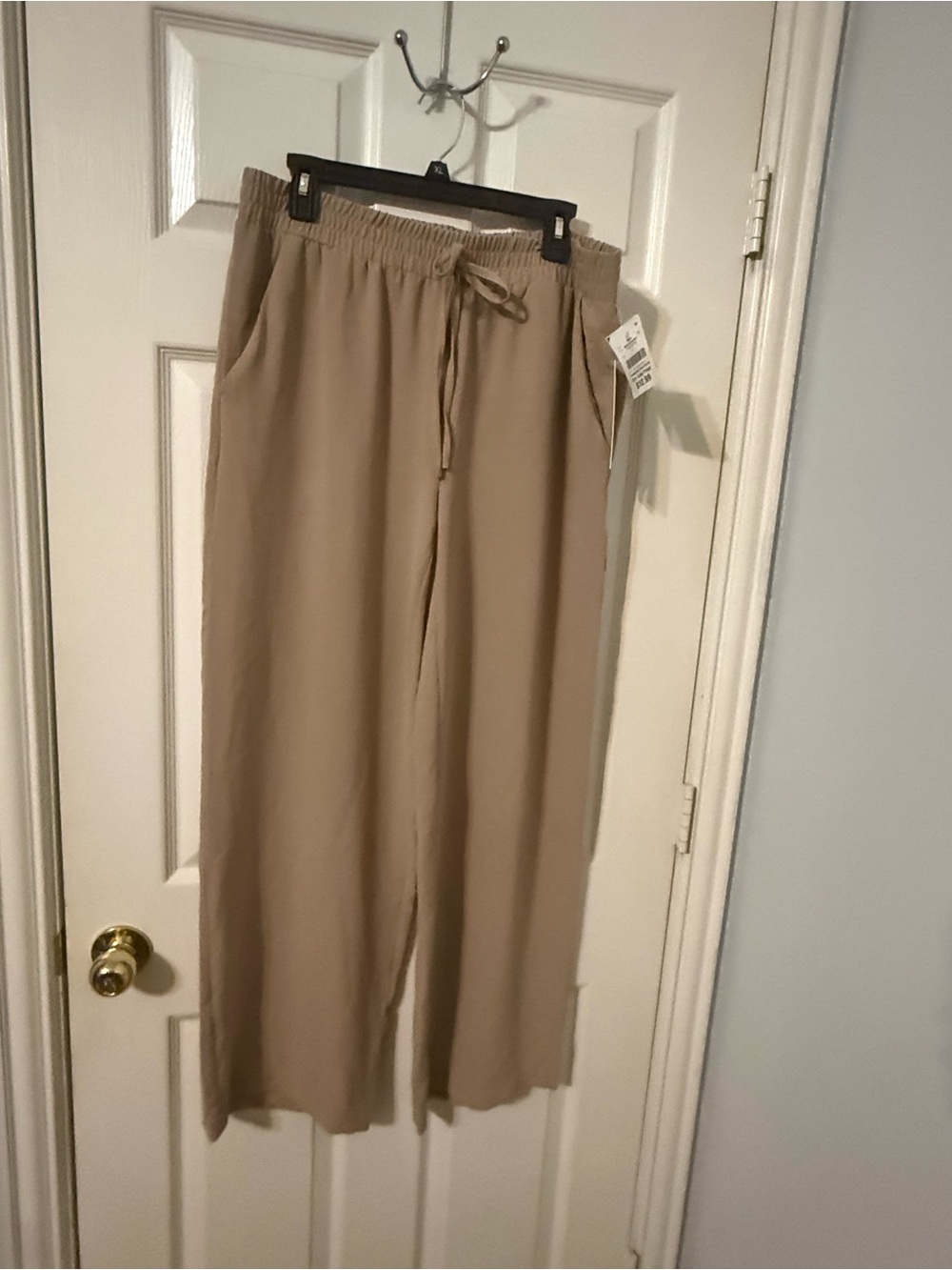 Wide-Leg Drawstring Pants in Beige